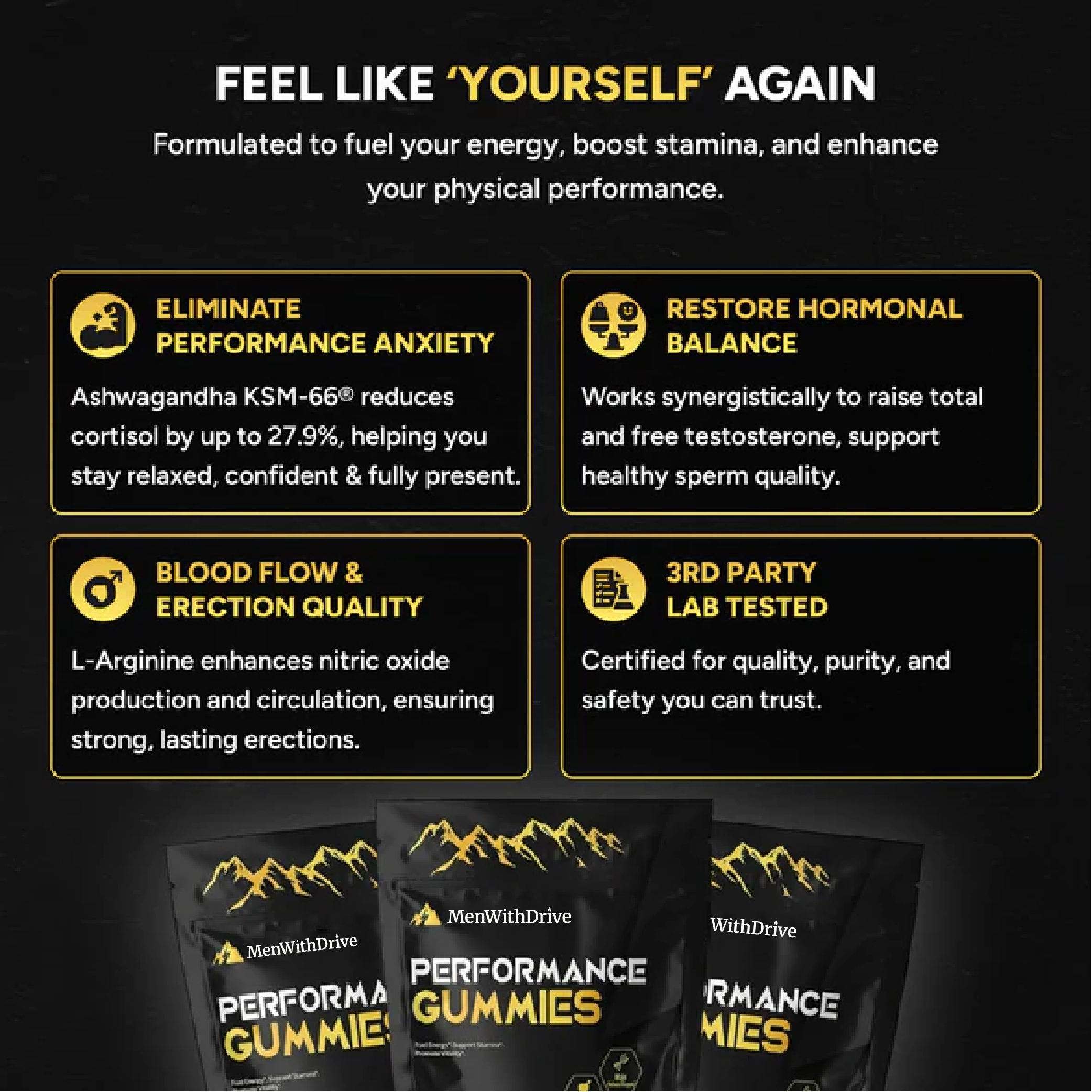 PERFORMANCE GUMMIES. YOUR 6-IN-1 SUPPORT.
